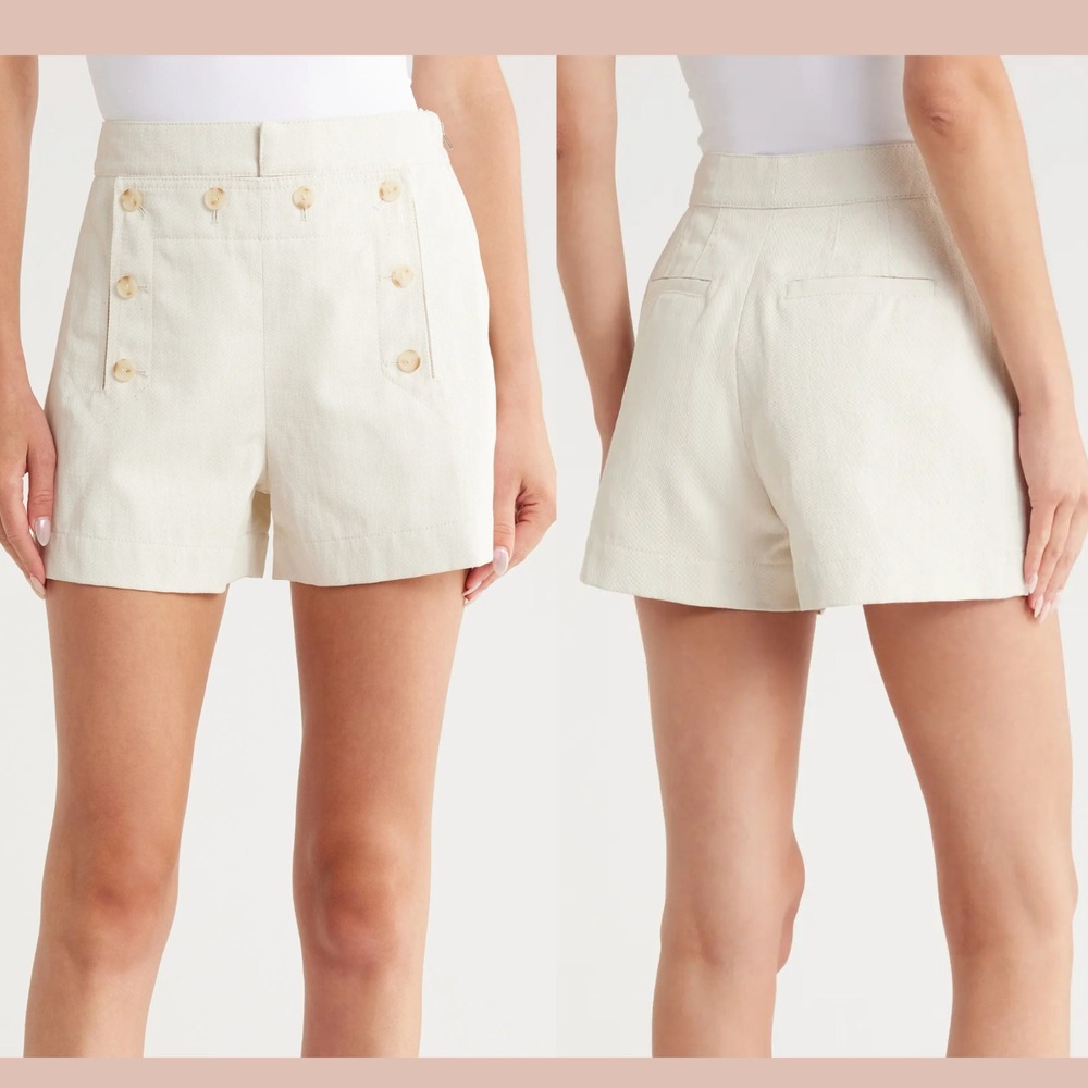 $425 A.L.C. [ 4 ] Lucas Cotton & Linen Shorts with Buttons  in Chalk Cream U1955